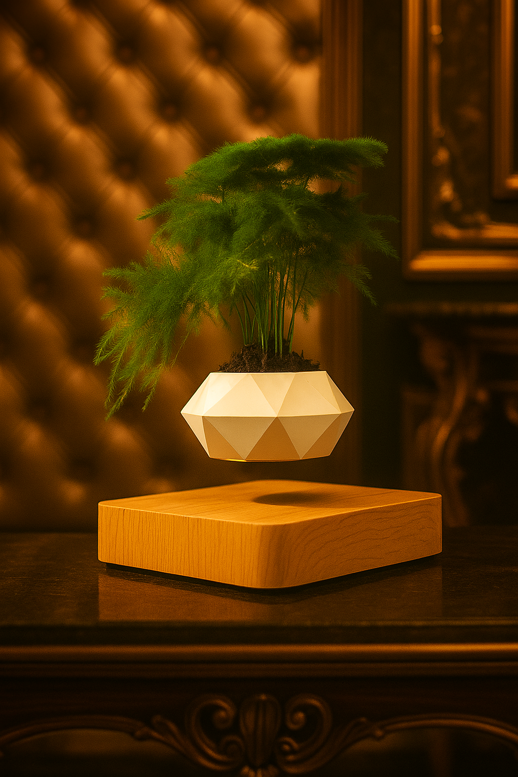 Magnetic Levitation Polygonal Wood Grain Potted Plant